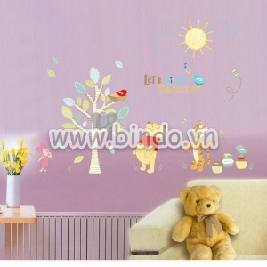 Decal dán tường Decal gấu pooh vui chơi dưới trăng, chi tiết rời, dán tường phòng bé, tại TPHCM 【Có đổi trả】