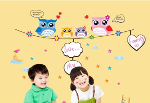 Decal dán tường Decal dán tường gia đình cú sắc màu, có sẵn keo, dán phòng bé, khổ 1,30 X 1,20 (m) (dài x rộng) tại TPHCM Decal dán tường Decal dán tường gia đình cú sắc màu, có sẵn keo, dán phòng bé, khổ 1,30 X 1,20 (m) (dài x rộng) tại TPHCM