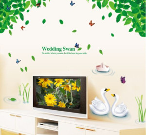 Decal dán tường Giàn cây xanh và thiên nga