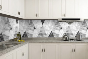 Decal dán tường bếp giấy dán tường đá hoa cương đen xám trắng