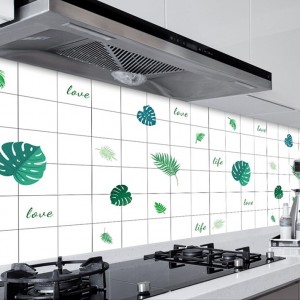 Decal dán tường Giấy dán bếp màu trắng họa tiết lá xanh sọc ca rô chống dầu mỡ 0.6 m x 5 m Decal dán tường Giấy dán bếp màu trắng họa tiết lá xanh sọc ca rô chống dầu mỡ 0.6 m x 5 m