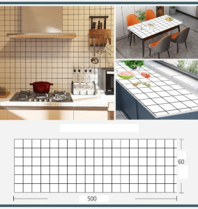 Decal dán tường Giấy dán bếp sọc caro trắng hình vuông khổ 0.6m x 5m tráng nhôm, chống dầu mỡ, chống cháy Decal dán tường Giấy dán bếp sọc caro trắng hình vuông khổ 0.6m x 5m tráng nhôm, chống dầu mỡ, chống cháy