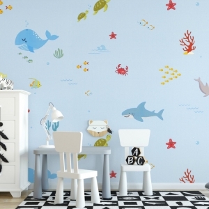 Decal dán tường Giấy dán tường hàn quốc cá đại dương xanh ALBANY 6827-1 Decal dán tường Giấy dán tường hàn quốc cá đại dương xanh ALBANY 6827-1