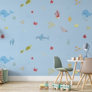 Decal dán tường Giấy dán tường hàn quốc cá đại dương xanh ALBANY 6827-2 Decal dán tường Giấy dán tường hàn quốc cá đại dương xanh ALBANY 6827-2