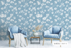Decal dán tường Giấy dán tường hàn quốc hoa trắng nền xanh XAVIA 3907-3 Decal dán tường Giấy dán tường hàn quốc hoa trắng nền xanh XAVIA 3907-3