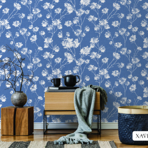 Decal dán tường Giấy dán tường hàn quốc hoa trắng nền xanh XAVIA 3907-4 Decal dán tường Giấy dán tường hàn quốc hoa trắng nền xanh XAVIA 3907-4