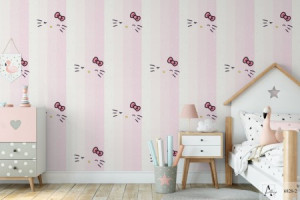 Decal dán tường Giấy dán tường hàn quốc sọc hồng kitty ALBANY 6828-2 Decal dán tường Giấy dán tường hàn quốc sọc hồng kitty ALBANY 6828-2