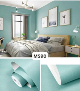 Giấy dán tường màu xanh nhám có sẵn keo dán phòng khách, ngủ đẹp tphcm