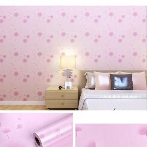 Decal dán tường Giấy dán tường màu hồng họa tiết hoa bồ công anh hồng