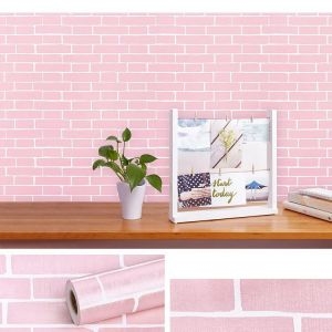giấy dán tường 3d giả gạch decal cuộn gạch hồng, có sẵn keo, dán tường phòng bé, phòng ngủ trường mầm non, giá rẻ ở TPHCM