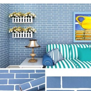 Decal dán tường Giấy dán tường 3d giả gạch decal cuộn gạch màu xanh dương Decal dán tường Giấy dán tường 3d giả gạch decal cuộn gạch màu xanh dương