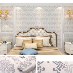 Decal dán tường Giấy dán tường họa tiết cổ điển hoa xám bạc Decal dán tường Giấy dán tường họa tiết cổ điển hoa xám bạc