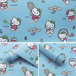 Decal dán tường Giấy dán tường hello kitty màu xanh da trời, có keo, dán tường cho bé, giá rẻ tại TPHCM Decal dán tường Giấy dán tường hello kitty màu xanh da trời, có keo, dán tường cho bé, giá rẻ tại TPHCM