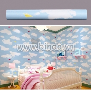 Decal dán tường Giấy dán tường có keo họa tiết mây trắng màu xanh dương Decal dán tường Giấy dán tường có keo họa tiết mây trắng màu xanh dương