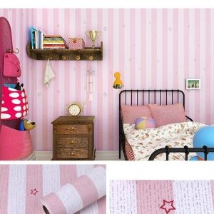 Decal dán tường Giấy dán tường màu hồng decal cuộn sọc ngôi sao hồng, dán tường phòng bé, phòng khách, phòng ngủ, sau dán 45cm X 100cm-4,5m2 TPHCM