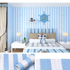 Decal dán tường Giấy decal dán tường sọc sao xanh dọc có keo khổ 45cm dài 10m