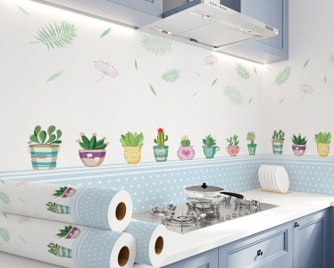 Decal dán tường Giấy decal dán bếp chậu cây sắc màu Decal dán tường Giấy decal dán bếp chậu cây sắc màu