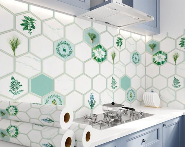 Decal dán tường Giấy decal dán bếp hình lục giác Decal dán tường Giấy decal dán bếp hình lục giác