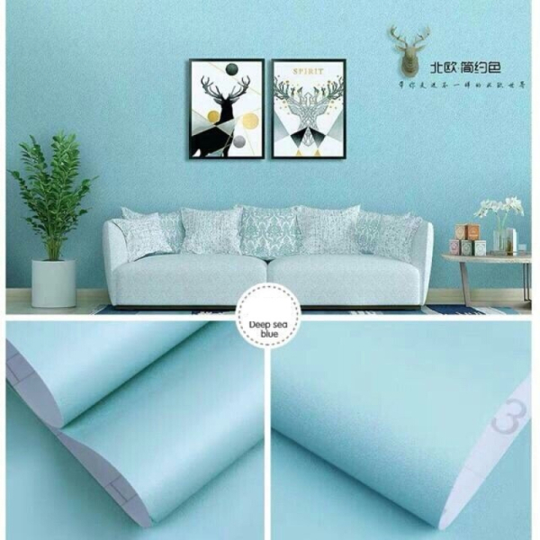 Decal dán tường Giấy decal dán tường màu xanh dương họa tiết vân nổi có keo 45cm x 10m