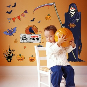 Decal dán tường Halloween-Thần chết,quạ, dơi đen Decal dán tường Halloween-Thần chết,quạ, dơi đen