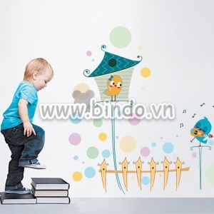 Decal dán tường Hàng rào chim non 3