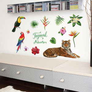 Decal dán tường Decal động vật nhiệt đới hổ và chim két khổ nhỏ 0,68 x 0,47 (m) (dài x rộng) Decal dán tường Decal động vật nhiệt đới hổ và chim két khổ nhỏ 0,68 x 0,47 (m) (dài x rộng)