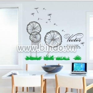 Decal dán tường Decal hoa bồ công anh màu đen dán tường phòng ăn, bếp đẹp