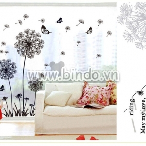 Decal dán tường Decal hoa bồ công anh đen 3 bông to và đàn bướm bay Decal dán tường Decal hoa bồ công anh đen 3 bông to và đàn bướm bay