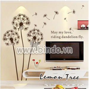 Decal dán tường Decal hoa bồ công anh nâu decal dán, khổ nhỏ 1,6 x 1,3 (m) (dài x rộng)