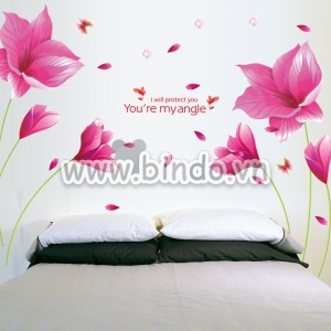 Decal dán tường Hoa tulip hồng tím decal dán, khổ lớn 2,15 x 1,50 (m) (dài x rộng), trang trí phòng ngủ, kiểu hàn quốc ở TPHCM