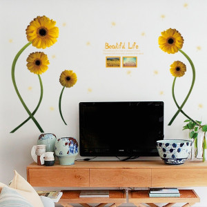 Decal dán tường Decal dán hoa cúc vàng, có sẵn keo, trang trí phòng ngủ, cao cấp tại TPHCM
