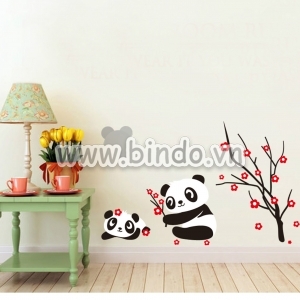Decal dán tường Hoa đào và gấu