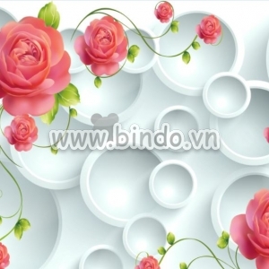 Decal dán tường Tranh Hoa hồng 3D và vòng tròn Decal dán tường Tranh Hoa hồng 3D và vòng tròn
