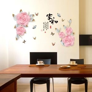 Decal dán tường Decal hoa hồng đôi 3d và bướm dán phòng ngủ vợ chồng Decal dán tường Decal hoa hồng đôi 3d và bướm dán phòng ngủ vợ chồng