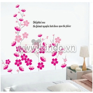 Decal dán tường Decal hoa mai hồng dán tường kính trang trí quán đẹp