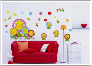 Decal dán tường Decal dán tường decal dán tường hoa mặt trời cười, dán theo sở thích, trang trí phòng khách, màu xanh, dán phòng ngủ, 1,40 X 0,70 (m) (dài x rộng) tại TPHCM