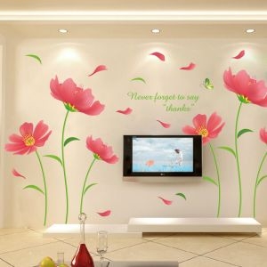 Decal dán tường Decal hoa sao cánh bướm đỏ 5 bông hoa đỏ to Decal dán tường Decal hoa sao cánh bướm đỏ 5 bông hoa đỏ to