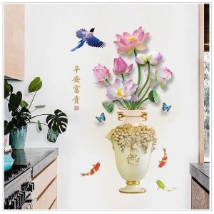 Decal dán tường Decal bình hoa sen khổ dọc và cá chép Decal dán tường Decal bình hoa sen khổ dọc và cá chép