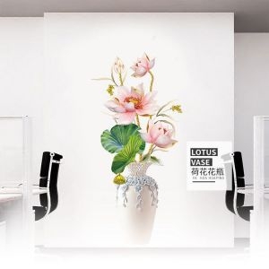 Decal dán tường Decal bình hoa sen hồng và lá xanh khổ dọc Decal dán tường Decal bình hoa sen hồng và lá xanh khổ dọc