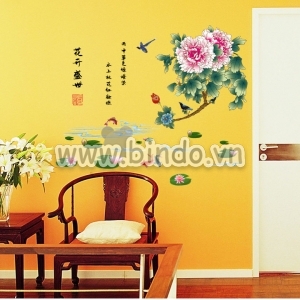 Decal dán tường Decal hoa cúc mẫu đơn và cá chép Decal dán tường Decal hoa cúc mẫu đơn và cá chép