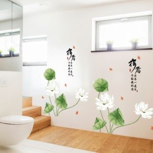 Decal dán tường Decal hoa sen trắng và lá sen