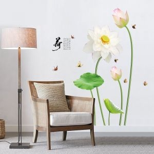 Decal dán tường Decal hoa sen trắng to và búp sen Decal dán tường Decal hoa sen trắng to và búp sen