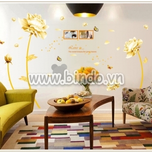 Decal dán tường Decal dán tường hoa sen vàng, chi tiết rời, dán tường sau tivi, TPHCM 