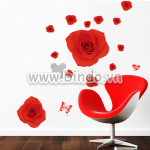 Decal dán tường Họa tiết hoa hồng đỏ