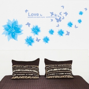 Decal dán tường Decal họa tiết hoa xanh dương, chi tiết rời, dán tường kính đẹp