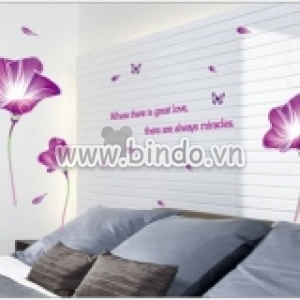 Decal dán tường Decal dán tường hoa tím to, dán 2 mặt có sẵn keo, trang trí phòng ngủ phòng khách, khổ ngang 2 mét TPHCM