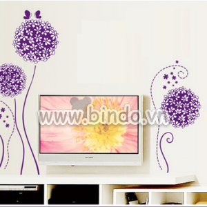 Decal dán tường Hoa tím và bướm