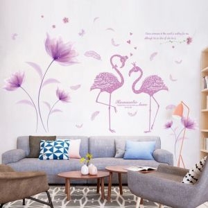 Decal dán tường Decal hoa tím và đôi chim hạc decal dán tường kính đẹp Decal dán tường Decal hoa tím và đôi chim hạc decal dán tường kính đẹp