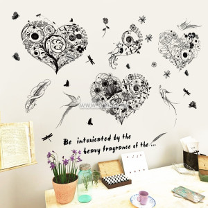 Decal dán tường Decal trái tim màu đen hoa văn trang trí quán, phòng đẹp Decal dán tường Decal trái tim màu đen hoa văn trang trí quán, phòng đẹp