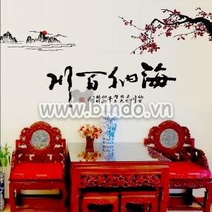 Decal dán tường Decal hoa và núi phong cách cổ điển dán tường kính đẹp Decal dán tường Decal hoa và núi phong cách cổ điển dán tường kính đẹp